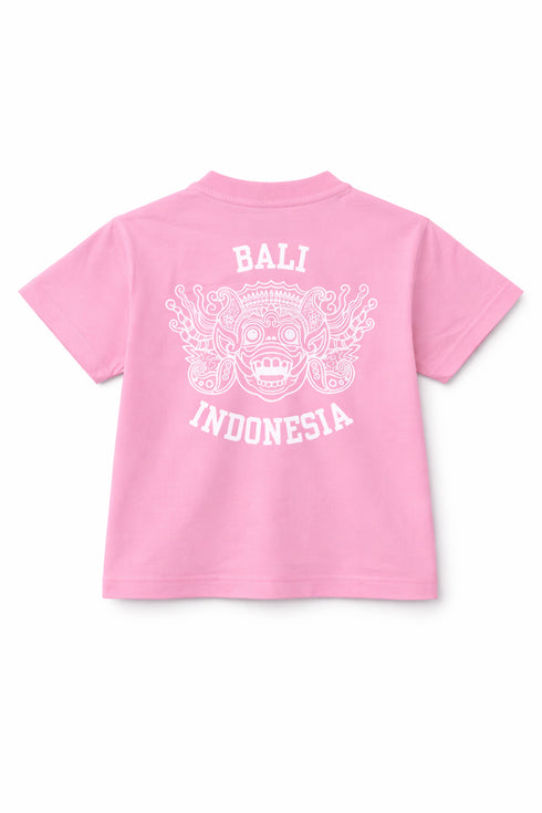 Pink t-shirt with 'Bali Indonesia' text and graphic on a white background