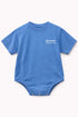 Blue baby onesie with 'Bali Bubs' text on a white background