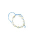 Bracelet with blue string and white beads on a white background
