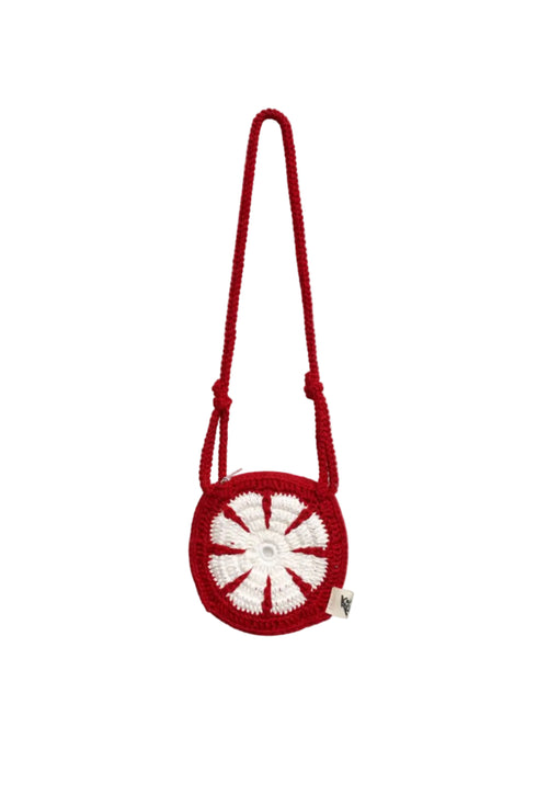 red and white crochet eco friendly handbag made in indonesia.
