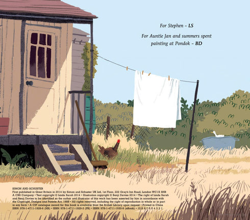 Illustration of a small house with a chicken and laundry line in a rural setting