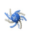 Crocheted blue crab toy on a wooden surface