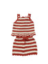 Crochet red and off white two piece girls set eco friendly handmade using cotton yarn.