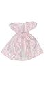 Pink and white striped dress on a white beground