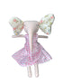 Fabric doll with a pink checkered dress and floral wings