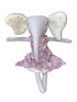 Toy elephant with a pink floral dress