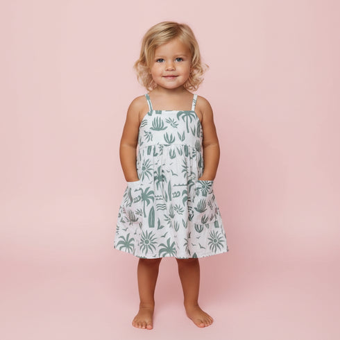 tropical linen dress with pockets made from sustainable fabric in indonesia