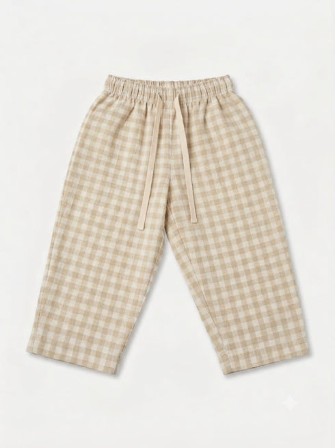 linen natural gingham pants