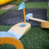 Wooden mini golf hole with flag