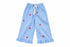 Blue checkered pants with red polka dots on a white background