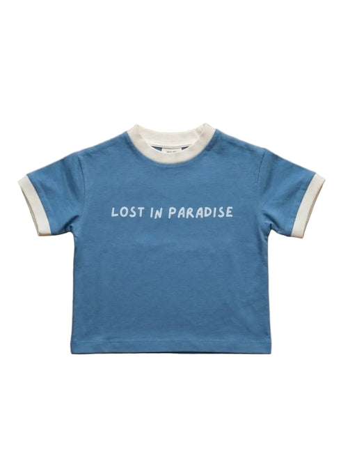 Retro Lost in paradise, bali kids tee in blue