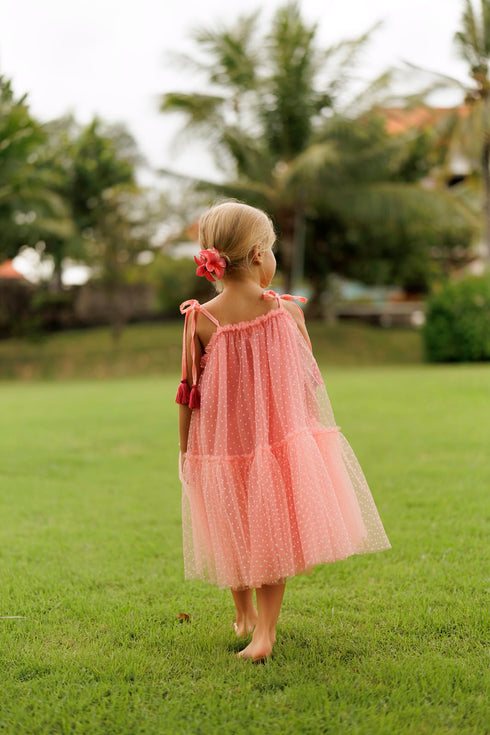 pink tiered tulle dress
