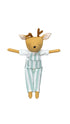 Stuffed deer toy in striped pajamas sitting