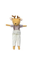 Stuffed toy deer in a striped shirt and pants