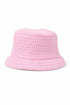 Pink crochet bucket hat on a white background