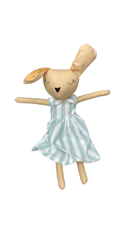Stuffed animal toy with a striped dress
