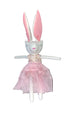 Plush toy rabbit in a pink dress on a