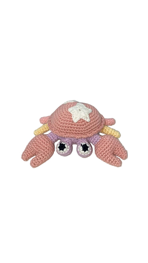 Crocheted pink crab toy