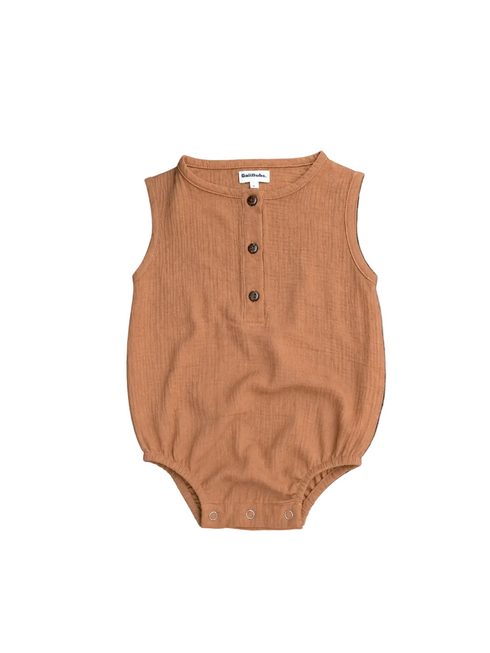 baby romper in caramel, toddler romper