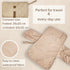Beige quilted bag with text highlighting its features on a beige background