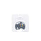 Keola Elephant Rattle Teether in a gray elephant shape with a colorful striped inner rattle, presented on its white backing card against a solid gray background.