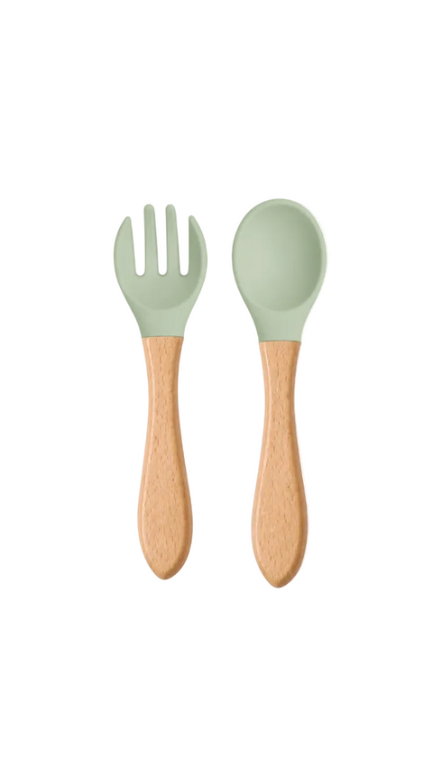 wooden and silicone spoon and fork, eco friendly food tools