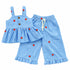 Children's blue gingham outfit set with strawberry embroidery