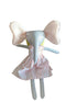 Stuffed elephant toy with a red and white striped dress