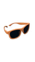 Orange sunglasses on a white bedground