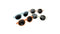 Five pairs of sunglasses in different colors