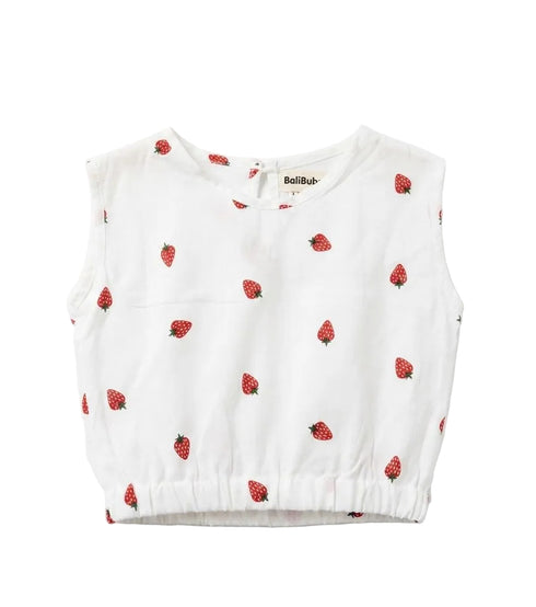cropped top in strawberry print linen