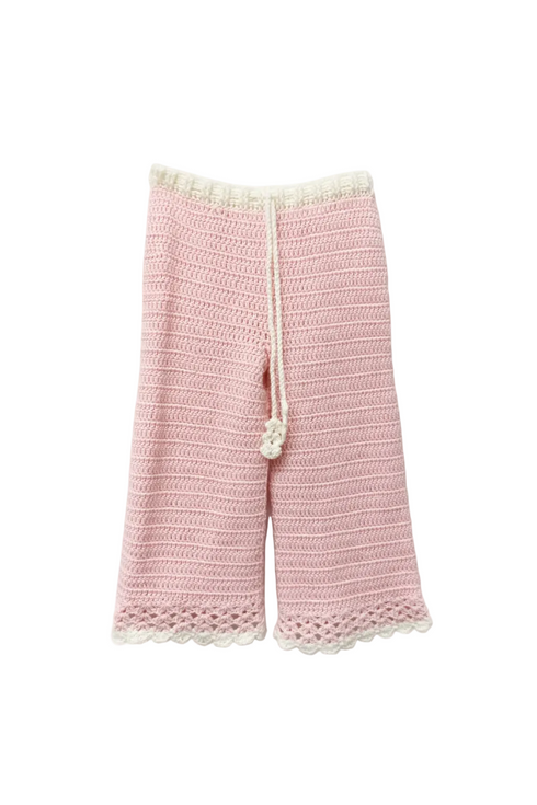 crochet girls trousers pink and white handmade in bali.