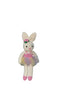 Crocheted bunny plush toy with a pink bow and tutu