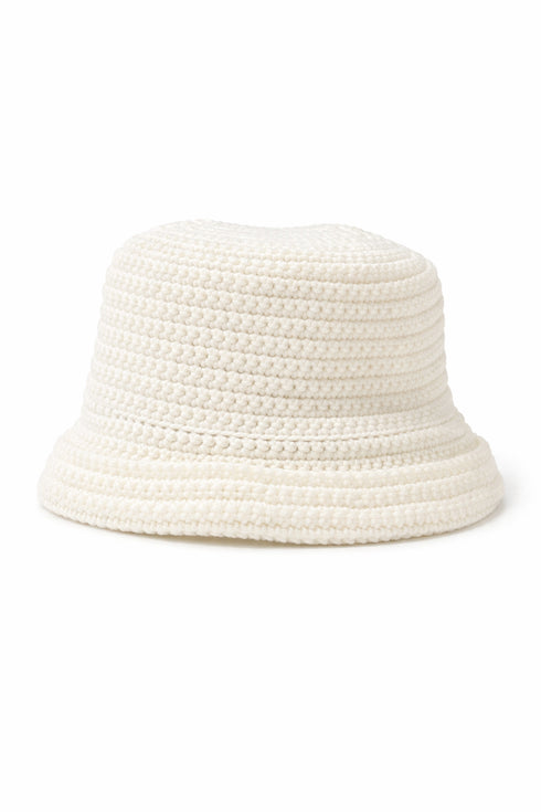 White woven bucket hat on a white background