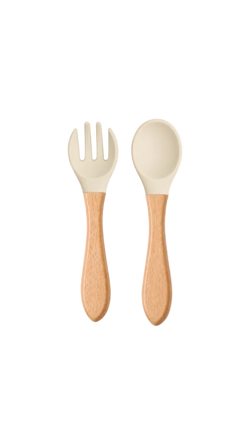 wooden and silicone spoon and fork, eco friendly food tools