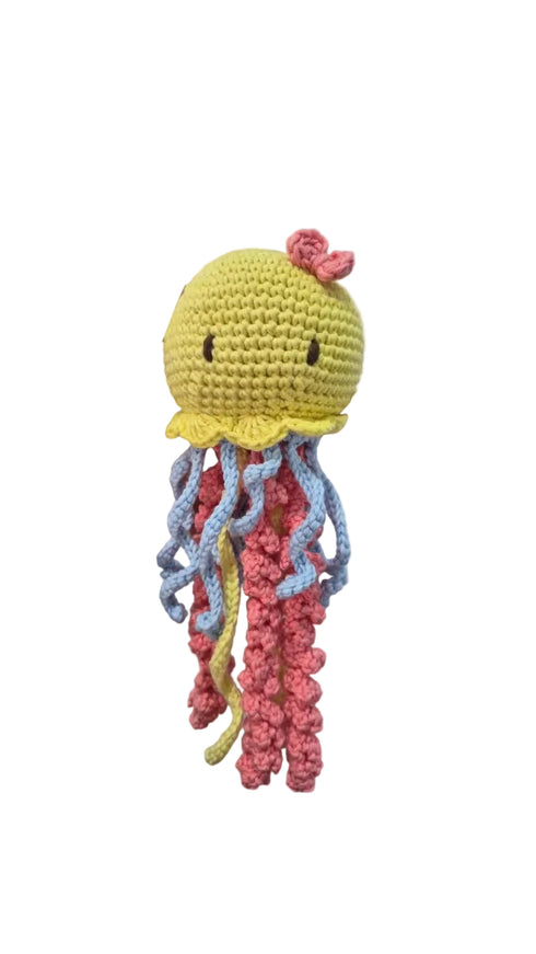 Crochet Jellyfish Yellow, handmade crochet jellyfish toy | Bali Bubs