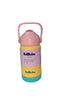 Colorful water bottle with pink lid and 'Balibubs' branding on a white surface.
